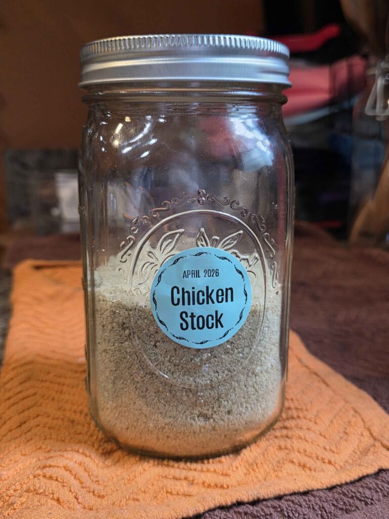 a quart jar only half full of stock powder--that is how small 12 cups of stock became
